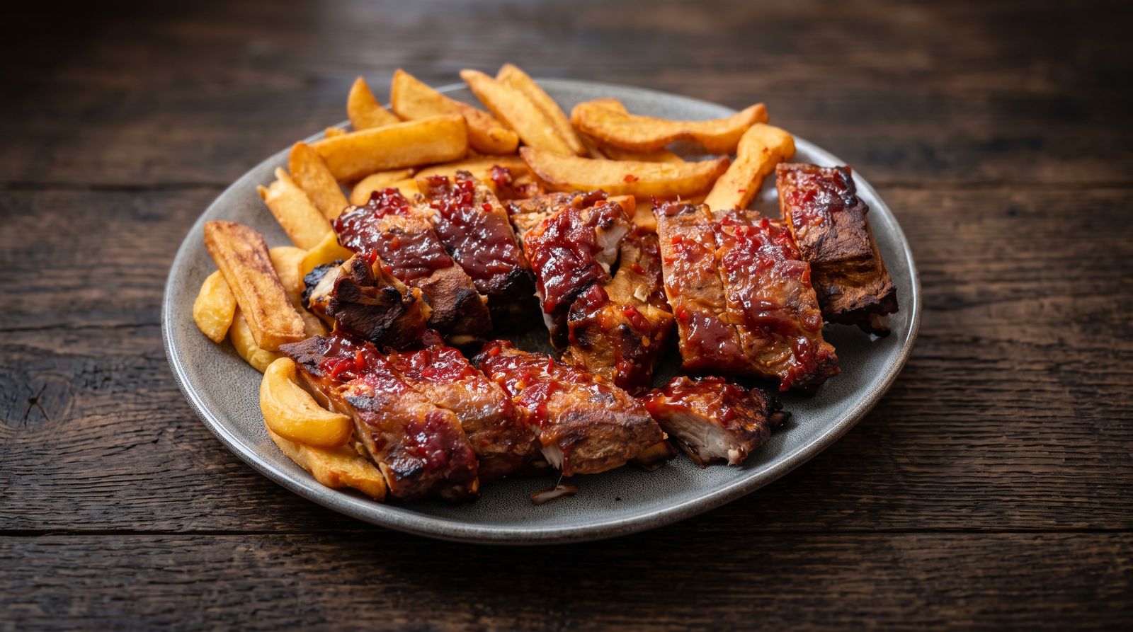 Glasierte Spare Ribs BBQ mit Pommes